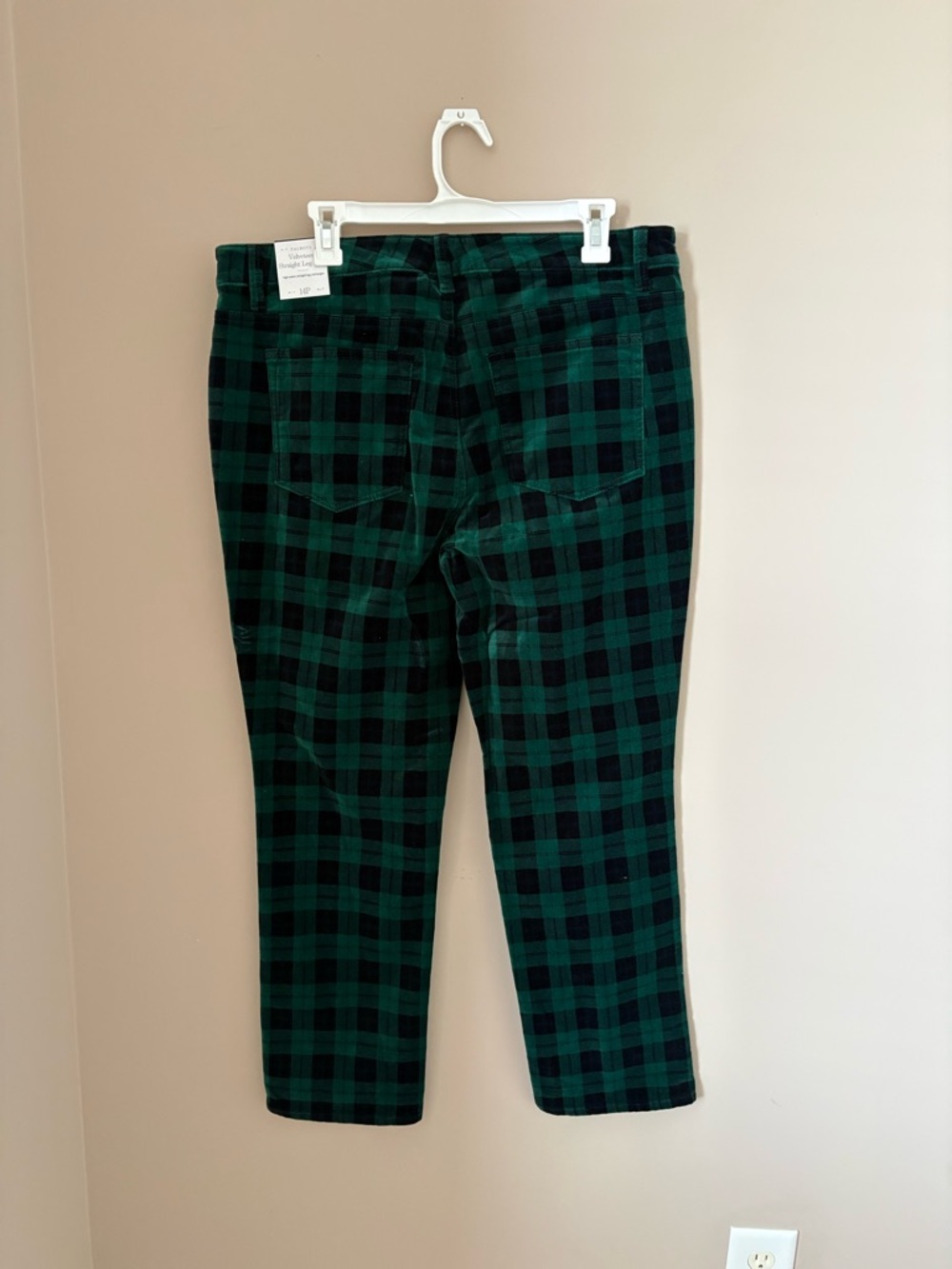 Talbots Green and Black Plaid Velvet Straight leg Pants Size 14P - Picture 4 of 6
